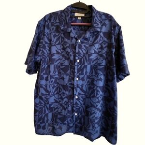 Free Assembly Mens L Cotton Button Down Blue Tropical Print
